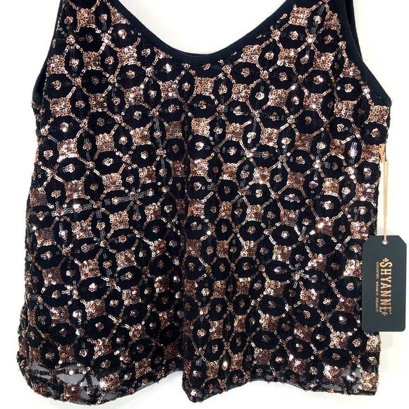 Shyanne Black Golden Bronze Sequin Diamond Pattern Sparkle Tank Top NEW - Picture 7 of 16